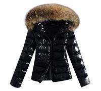 Sinyuyong Parka d'hiver polyvalente for femme : capuche amovible avec fausse fourrure, doudoune légère imperméable et coupe-vent(Black,XL)