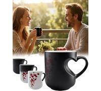 Sinyuyong Tasse en céramique magique changeante de couleur sensible à la chaleur, tasse à café d'amour avec poignée en forme de cœur - motifs romantiques(1pcs)