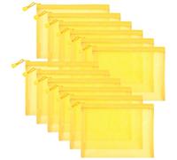 Sinzip Lot de 12 trousses à fermeture éclair en maille de nylon pour cosmétiques, cosmétiques, fournitures scolaires, fournitures de bureau et accessoires de voyage, jaune, A5