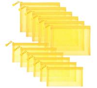 Sinzip Lot de 12 trousses à fermeture éclair en maille de nylon pour cosmétiques, cosmétiques, fournitures scolaires, fournitures de bureau et accessoires de voyage, jaune, A5+B6