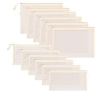 Sinzip Lot de 12 trousses à fermeture éclair en maille de nylon pour cosmétiques, cosmétiques, fournitures scolaires, fournitures de bureau et accessoires de voyage, beige, A5+B6