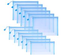 Sinzip Lot de 12 trousses à fermeture éclair en maille de nylon pour cosmétiques, cosmétiques, fournitures scolaires, fournitures de bureau et accessoires de voyage, bleu ciel, A5+B6