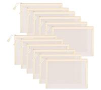 Sinzip Lot de 12 trousses à fermeture éclair en maille de nylon pour cosmétiques, cosmétiques, fournitures scolaires, fournitures de bureau et accessoires de voyage, beige, A5