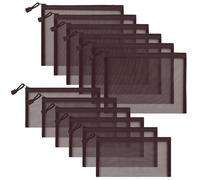 Sinzip Lot de 12 trousses à fermeture éclair en maille de nylon pour cosmétiques, cosmétiques, fournitures scolaires, fournitures de bureau et accessoires de voyage, café, A5+B6
