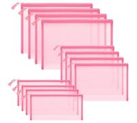 Sinzip Lot de 12 trousses à fermeture éclair en maille de nylon pour cosmétiques, cosmétiques, fournitures scolaires, fournitures de bureau et accessoires de voyage, rose clair, Assorted Sizes