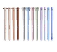 SINZONeu® Lot de 12 Stylos Gel Effaçables - Encre Noire 0.5mm - Design Animaux (Licorne, Ours, Éléphant) - Couleurs Pastel - Idéal École/Bureau