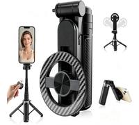 SINZONeu Mini Perche à Selfie Magnétique avec Trépied - Aimant N52 Puissant, Télécommande Bluetooth avec Zoom et 20m de portée, Pied 4 Branches, Rotation 360° - Parfait pour Voyage et Live-Streaming