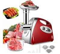 SINZUX Hachoir a Viande Électrique, 2800w, Meat Grinder avec 3 Plaques de Coupe (en Acier Inoxydable), Pour la Préparation Saucisses, Boulettes etc., Rouge