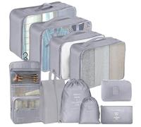 SINZUX Lot de 10 Organisateur Valise Sac Rangement Valise, Gris Organiseur Valise Bagage Packing Cubes, Organiseur Valise Compartiment Valise pour Voyager Stockage à Domicile Stockage de Vêtements