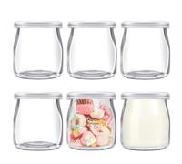 Siocok Lot de 6 petites bouteilles en verre de 200 ml avec couvercles en plastique, pour yaourt, lait, confitures, gelée, pudding, mousse