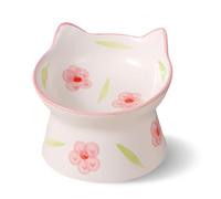 Siocok Mangeoire pour chat en céramique, gamelles surélevées avec support, inclinaison à 15°, protection du cou, prévention du refoulement, rose vert