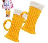 Sionhiuo Leg Warmers - 1 paire de jambières au crochet - Avec le design d'une chope à bière et de poignées - Mode femme pour la fête de la bière, le bureau, les voyages, l'extérieur - Anniversaire