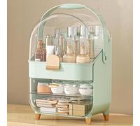 SIOOUI Organisateur de Maquillage avec Couvercle et Tiroirs - Vitrine à Cosmétiques et Rangement pour Soins avec Housse Anti-Poussière pour Parfums sur Plan de Toilette ou Dessus de Commode - Vert