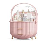 SIOOUI Organiseur de maquillage, organisateur de soins de la peau pour coiffeuse, présentoir portable pour cosmétiques, boîte de rangement pour dortoir, salle de bain, commode (rose)