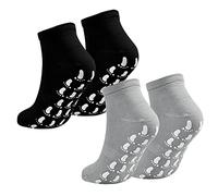 SIOPPKIK 2 Paires Femme Homme Chaussettes Antidérapantes de Sport pour Yoga Pilates Danse Fitness Gymnastique Coton Respirant,Chausette Chausson Adulte（Gris,Noir）