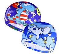 SIOPPKIK 2 Pièces Bonnets de Bain Mignons Enfants Bonnet de Natation Dessin Animé Bonnet de Bain en Polyester Élastique Bonnet de Bain pour Garçons Filles de 1 à 8 Ans (Bleu)