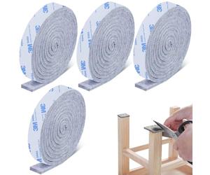 SIOPPKIK 4 Rouleaux Feutrine Autocollante Meuble, Feutrine Adhesive 100 x 2cm Découpe Libre de Toute Taille ou Forme Feutre Patin Antiderapant pour Protection Pied de Table Chaise Canape, Gris