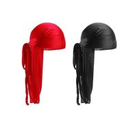 SIOPPKIK Lot de 2 Bandeaux Durag Unisexes avec Larges Sangles de Pirate, pour Perte de Cheveux, Chimio, Bandana, Turban pour Homme et Femme, Style Hip-hop et décoration Quotidienne（Rouge, Noir）