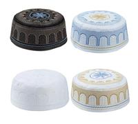 SIORTIO Lot de 4 chapeaux de prière musulmane pour homme avec broderie islam arabe omanais turc pour l'Aïd, multicolore, TailleXL