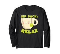 Sip Back Relax Tea Lover Citation Cute Illustration Manche Longue