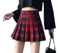 SIPEIEN Dames Plaid Une ligneJupe Gothique Taille Haute Short évasé plissé Mini Patineur Jupe Plissé Rouge XL