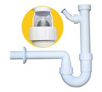 Siphon à bille PP 1 1/2" & 1 1/4", DN 40, blanc avec un raccord d'appareil 1", 3/4" & 3/8