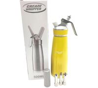 Siphon à Chantilly Professionnel 500ml en Acier Inoxydable, pour Mousses et Crèmes (Couvercle Rond en Cuir Jaune)