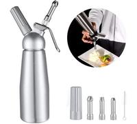 Siphon à crème fouettée - 500ml - 3 douilles - Acier inoxydable - Décoratives: croix, tulipe, cannelée - Professionnelle