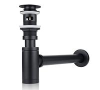 Siphon avec vidage, siphon noir pour lavabos et avec trop-plein, siphon bouteille 1 1/4 x 32 mm, réglable en hauteur