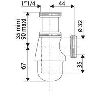 Siphon bidet-lavabo en laiton nickelé mat