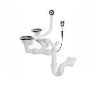 Siphon bonde d'écoulement trop-plein 1,5-2 bacs double bac chambre cuisine chromé Push automatique