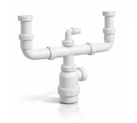 Siphon bouteille double évier 1" 1/2 en PVC extensible et hauteur réglable avec réduction à Ø32 mm Prise pour lave-vaisselle Ø20 mm sans valve Fluvia