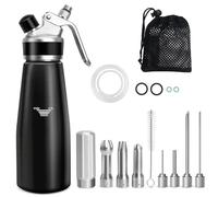 Siphon Chantilly, 500ml Siphon de Chantilly pour Mousses et Crèmes,Gâteaux et Desserts, Syphon à crème avec 4 conseils d'injecteur,3 Douilles en Acier Inoxydable,Sac en filet,Brosse de Nettoyage
