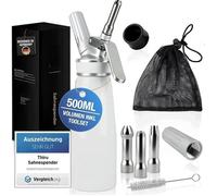 Siphon Chantilly avec 3 Douilles en Acier Inoxydable &amp Sac en Filet - Mousses et Crèmes - Siphon Cuisine 500ml Blanc