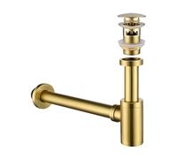 Siphon de bouteille en acier inoxydable pour salle de bain avec trop-plein, siphon pour évier de cuisine et salle de bain, doré brossé