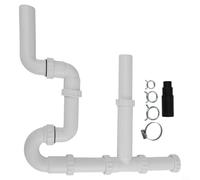 Siphon de cuisine pour deux éviers avec adaptateur d'évacuation des ordures, construction en polypropylène et siphon en U de rétention d'eau