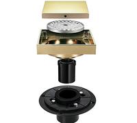 Siphon de douche carré de 10,2 cm avec revêtement plat 2 en 1 et revêtement en carrelage, siphon de sol en laiton avec tube droit en PVC et bride, filtre à cheveux, brossé (Champagne Gold)