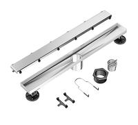 Siphon de douche linéaire de 91,4 cm avec couvercle plat 2 en 1 et insert en carrelage, drain de sol rectangulaire en acier inoxydable 304 brossé, drain de douche avec filtre à cheveux, pieds de nivellement réglables