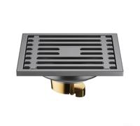 Siphon de douche linéaire en acier inoxydable avec noyau en cuivre anti-odeur pour pièce humide pour insert de carrelage Finition grise 10 x 10 cm