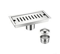 Siphon de douche linéaire moderne 40 cm pour panneau d'insertion de | Convient pour les panneaux de carrelage, intégration sans couture, grille à motif capsule, couleur argent, style contemporain