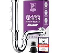 Siphon de lavabo 1 1/4" taille XL - Siphon tubulaire réglable en hauteur 165-185 mm - Siphon anti-odeurs en acier inoxydable - Tuyau de vidange 225 mm pour salle de bain et WC d'invités - Joints et