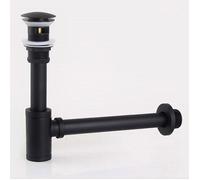 Siphon de salle de bain en laiton noir, siphon à bouteille avec kit de vidange escamotable P-TRAP, trop-plein matériel