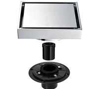 Siphon de Sol carré de 4 Pouces, Siphon de Douche avec Couvercle Plat et Insert pour carrelage 2 en 1, Siphon de Sol en Laiton avec Tuyau Droit et Bride en PVC, Filtre à Cheveux Inclus, Chrome (Crom