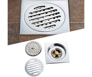 Siphon de sol carré en acier inoxydable anti-odeur pour salle de bain, douche, couvercle rond en cuivre galvanisé, grande taille