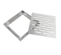 Siphon de sol carré en acier inoxydable avec cadre, grille de drainage carrée antidérapante pour terrasse, housse d'égout antirouille, flux rapide pour extérieur (150 x 150 x 20 mm)