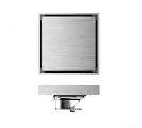 Siphon de sol carré invisible en acier inoxydable 304 avec noyau anti-odeur, caché pour insert de carrelage pour salle de bain, douche, balcon, pour tuyaux de 40/50/75/110 mm (15 x 15 cm)