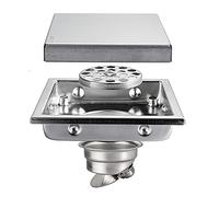 Siphon de Sol de Douche carré en Acier Inoxydable 304 avec Grille d'insertion pour carrelage, Couvercle Amovible, 150 x 150 mm, Siphon de Sol de Salle de Bain, Finition brossée