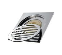 Siphon de Sol de Douche carré, Siphon de Sol de Salle de Bain, Siphon de Douche en Laiton 150 x 150 mm, avec Grille de Protection Amovible et Noyau de Valve déodorant en ABS, Chrom