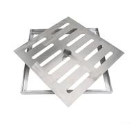 Siphon de sol en acier inoxydable avec cadre - 150 x 150 x 20 mm - Grille d'évacuation de douche - Pour l'extérieur - Couvercle de drainage pour l'eau de pluie - Design à double rangée de trous (300 x