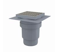 Siphon de sol en plastique - 150x150/110 mm - sortie verticale - grille inox, collerette, deux niveaux d’isolation, siphon humide
